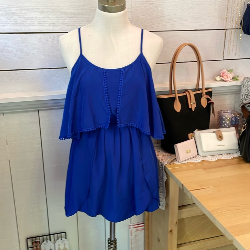 Lovers & Friends Royal Blue Petal Skirt Dress Boho Adjustable Strap Open Back